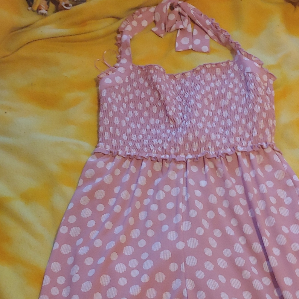 Long pink and white polka dot jumper